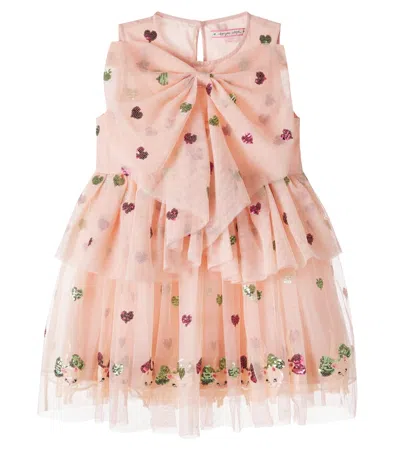 Konges Slojd Kids' Konges Sløjd Yvonne Sequined Bow-detail Tulle Dress In Pink