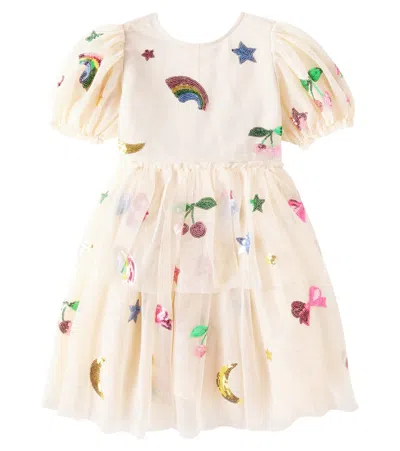 Konges Slojd Kids' Yvonne Sequined Tulle Dress In Beige