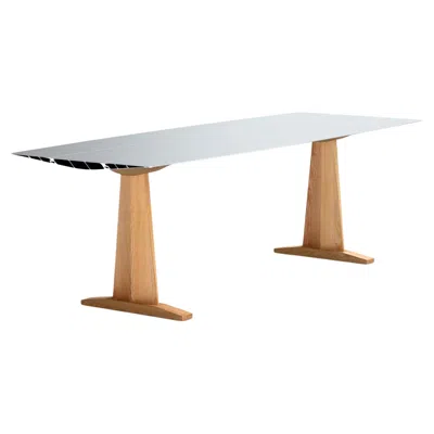Pre-owned Konstantin Grcic Dinning Table B Anodized Silver Top With Wood Trestle Legs In Sand