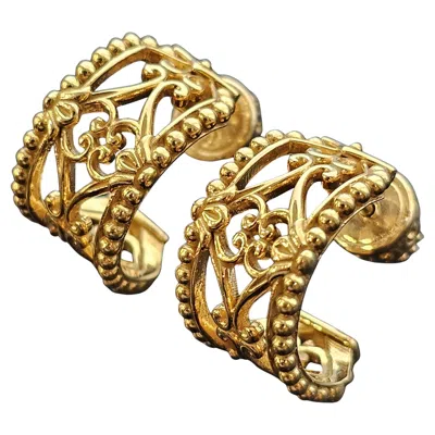Pre-owned Konstantino 18k 750 Gold Hoop Earrings Filigree Open Work Design Huggies 1/2" 8g In Multi