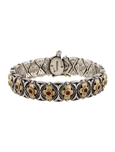 Pre-owned Konstantino 18k Garnet Cruciform Link Bracelet, 6.5" In Multi