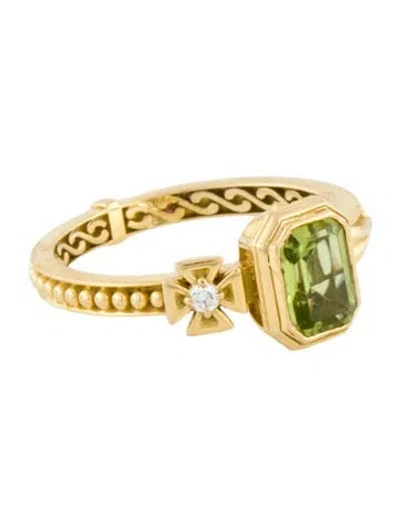 Pre-owned Konstantino 18k Peridot & Diamond Ring In Multicolor