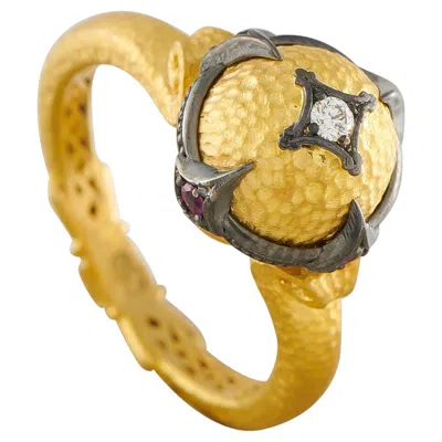 Pre-owned Konstantino 18k Yellow Gold Diamond And Ruby Ring Ks05-050426