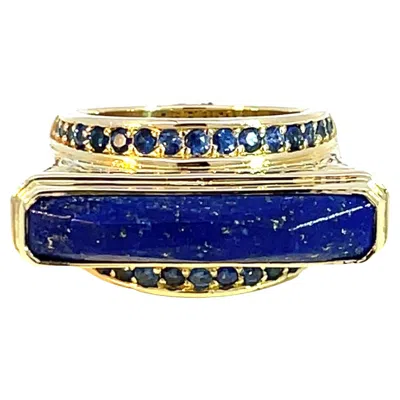 Pre-owned Konstantino 18k Yellow Gold Lapis Lazuli & Sapphire Vintage Floral Band Ring