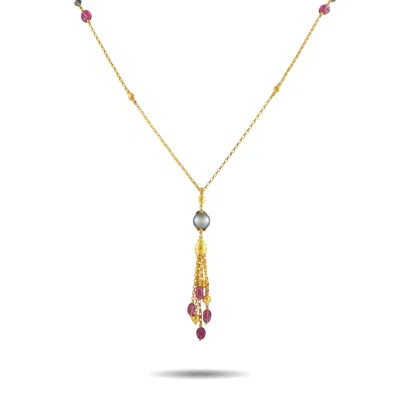 Konstantino 18k Yellow Gold Tahitian Pearl And Tourmaline Necklace Ks04-050426