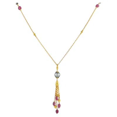 Pre-owned Konstantino 18k Yellow Gold Tahitian Pearl And Tourmaline Necklace Ks04-050426
