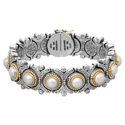 Pre-owned Konstantino 925 Silver 18k Gold Color Clas Pearl Bracelet Size 6.5" In Multiple