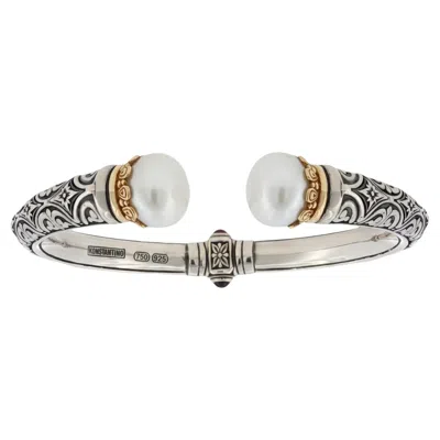 Pre-owned Konstantino 925 Silver 18k Gold Hermione Cultured Pearl Bangle Bracelet 6" In Multiple