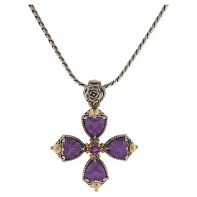 Pre-owned Konstantino 925 Silver & 18k Gold Gen K 2 Amethyst Cross Pendant Necklace In Purple