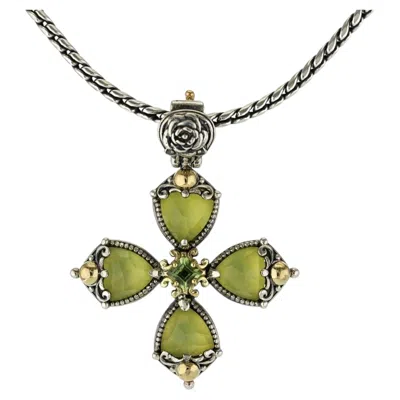 Pre-owned Konstantino 925 Silver & 18k Gold Gen K 2 Yellow Agate Cross Pendant Necklace