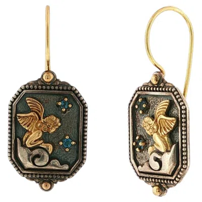 Pre-owned Konstantino 925 Silver & 18k Yellow Gold Angelic Londen Blue Topaz Earrings