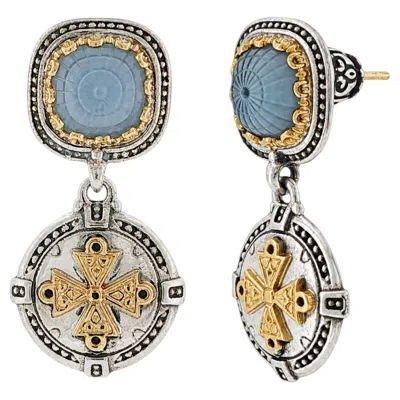 Pre-owned Konstantino 925 Silver & 18k Yellow Gold Dome Blue Spinal Doublet Earrings