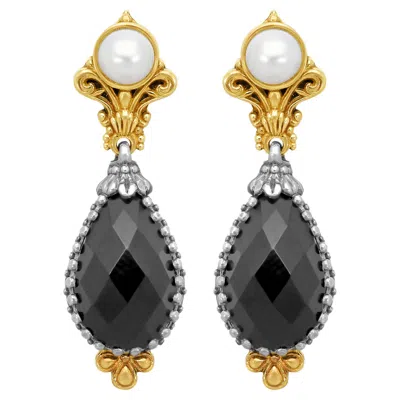 Pre-owned Konstantino 925 Silver & 18k Yellow Gold Nykta Black Onyx & Pearl Earrings