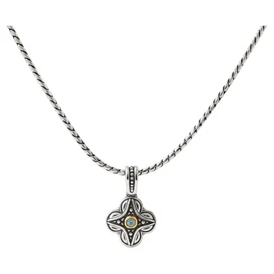 Pre-owned Konstantino 925 Sterling Silver 18k Gold Dome Blue Spinel Pendant Necklace 18"