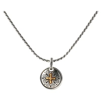 Pre-owned Konstantino 925 Sterling Silver 18k Gold Dome Cross Pendant Necklace Size 18" In Multiple