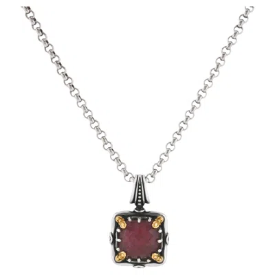 Pre-owned Konstantino 925 Sterling Silver 18k Gold Gem K Ruby Doublet Pendant Necklace 18" In Multiple