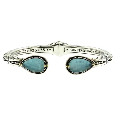 Pre-owned Konstantino 925 Sterling Silver 18k Gold Gen K 2 Aqua Mop Triplet Bangle 6.5" In Multiple