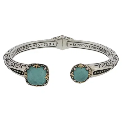 Pre-owned Konstantino 925 Sterling Silver 18k Gold Gen K 2 Aquamarine Triplet Bangle 6.5" In Multiple