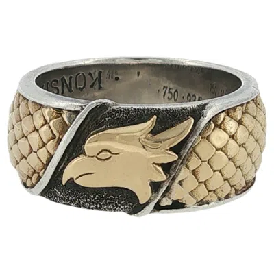 Pre-owned Konstantino 925 Sterling Silver 18k Gold Heonos Eagle Hinged Band Ring Size 11 In Multiple