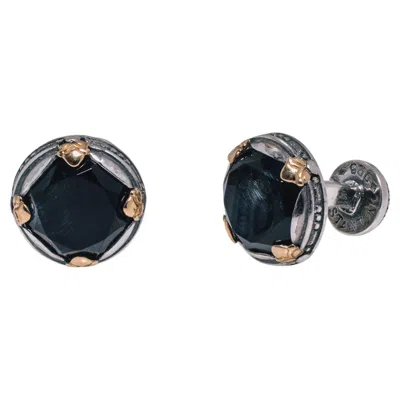 Pre-owned Konstantino 925 Sterling Silver 18k Gold Hephaestus Hawk's Eye Doublet Cufflinks In Multiple
