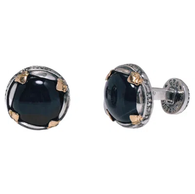Pre-owned Konstantino 925 Sterling Silver 18k Gold Hephaestus Hawk's Eye Doublet Cufflinks In Multiple