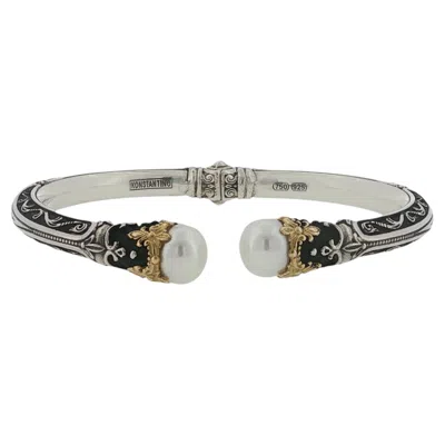 Pre-owned Konstantino 925 Sterling Silver 18k Gold Nemesis Cultured Pearl Bangle 7" In Multiple