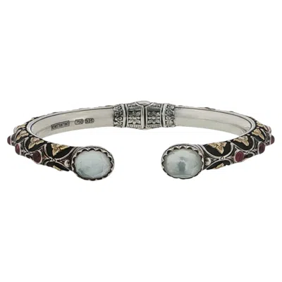 Pre-owned Konstantino 925 Sterling Silver 18k Gold Nemesis Pink Tourmaline & Mop Bangle 7"