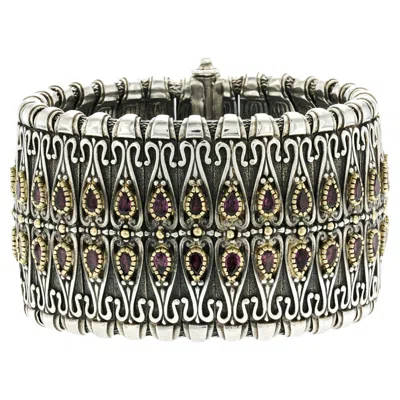 Pre-owned Konstantino 925 Sterling Silver & 18k Gold 15.50ctw Rhodolite Bracelet In Multi