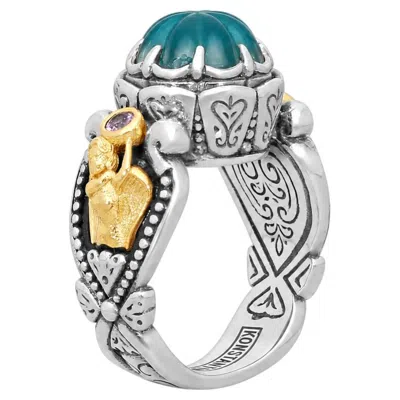 Pre-owned Konstantino 925 Sterling Silver & 18k Gold Angelic Silika Crystal Doublet Ring 7 In Multiple