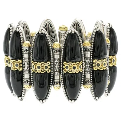 Pre-owned Konstantino 925 Sterling Silver & 18k Gold Black Onyx Spinel Bracelet