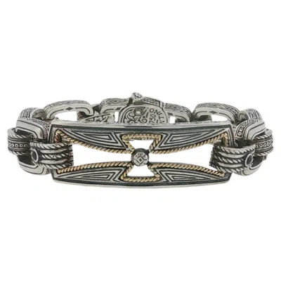 Pre-owned Konstantino 925 Sterling Silver & 18k Gold Cross Spinel Bracelet Size 7.25" In Multiple