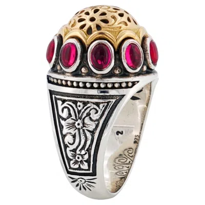 Pre-owned Konstantino 925 Sterling Silver & 18k Gold Dome Corundum Ring Size 7.5 In Multiple