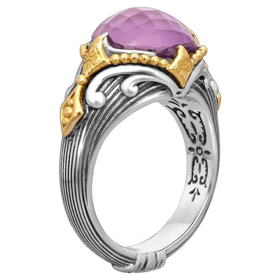 Pre-owned Konstantino 925 Sterling Silver & 18k Gold Gen K 2 Pink Corundum Doublet Ring 7