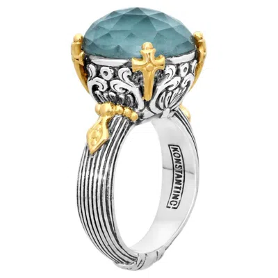 Pre-owned Konstantino 925 Sterling Silver & 18k Gold Gen K2 Aquamarine Triplet Ring 7 In Multiple