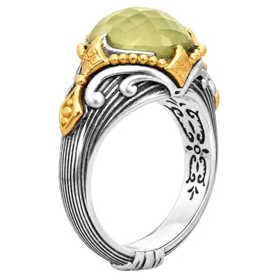 Pre-owned Konstantino 925 Sterling Silver & 18k Gold Gen K2 Yellow Agate Triplet Ring 7