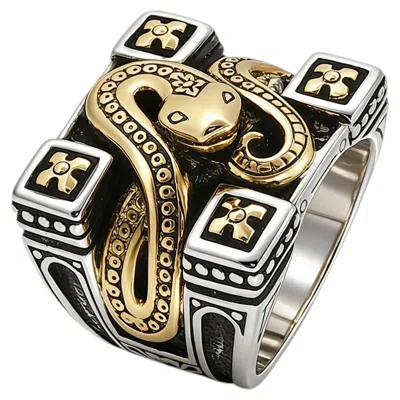 Pre-owned Konstantino 925 Sterling Silver & 18k Gold Minos Snake Ring Size 7.5 In Multiple