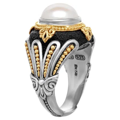 Pre-owned Konstantino 925 Sterling Silver & 18k Gold Nemesis Cultured Pearl Ring 7 In Multiple
