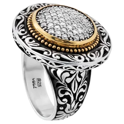 Pre-owned Konstantino 925 Sterling Silver & 18k Gold Pave Diamond Ring Size 7.5 In Multiple