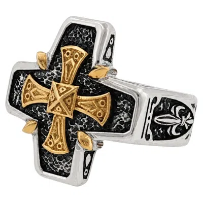 Pre-owned Konstantino 925 Sterling Silver & 18k Gold Starvros Cross Ring Size 10 In Multiple