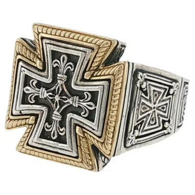 Pre-owned Konstantino 925 Sterling Silver & 18k Gold Zeus Cross Ring Size 11 In Multiple