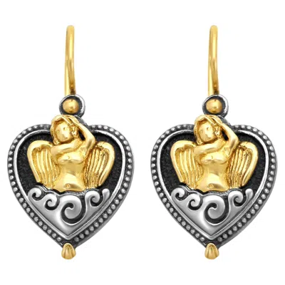 Pre-owned Konstantino 925 Sterling Silver & 18k Yellow Gold Angelic Drop Earrings
