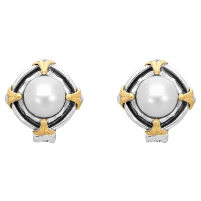Pre-owned Konstantino 925 Sterling Silver & 18k Yellow Gold Kleos Cultured Pearl Earrings