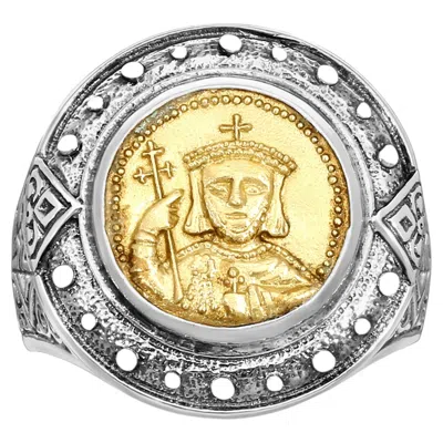 Pre-owned Konstantino 925 Sterling Silver & Bronze Byzantium Coin Cross Ring Size 10 In Multiple
