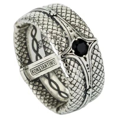 Pre-owned Konstantino 925 Sterling Silver Black Spinel Aeolus Men's Band Ring Size 10