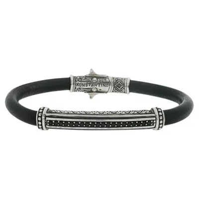 Pre-owned Konstantino 925 Sterling Silver Black Spinel Leather Bracelet Size 7.3/4"