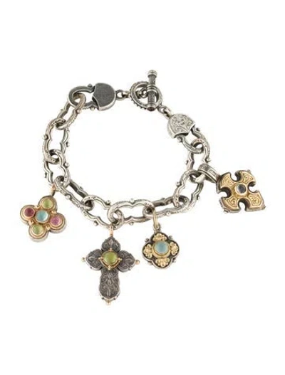 Pre-owned Konstantino Aquamarine, Peridot, & Tourmaline Charm Bracelet, 6.75" In Multi