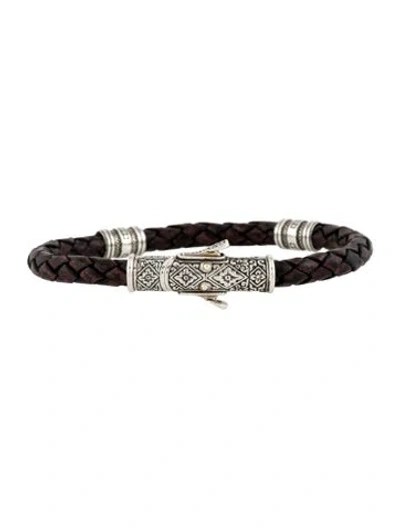 Pre-owned Konstantino Braided Leather Bracelet, 7.25" In Multi