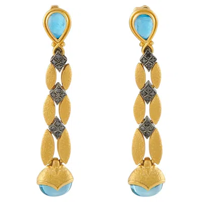 Pre-owned Konstantino Callas 18k Yellow Gold Black Diamond And Topaz Earrings Ks08-050426