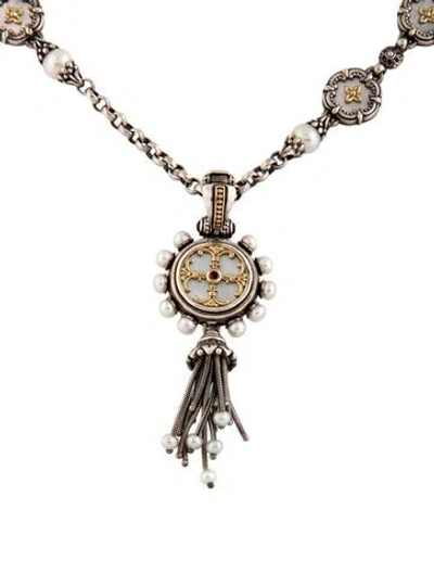 Pre-owned Konstantino Cultured Pearl & Multistone Pendant Necklace, 18" In Multicolor