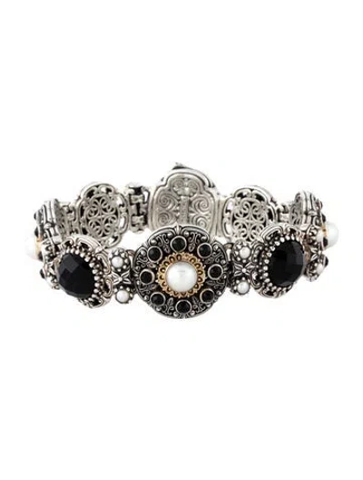Pre-owned Konstantino Cultured Pearl & Onyx Link Bracelet, 7.25" In Multicolor